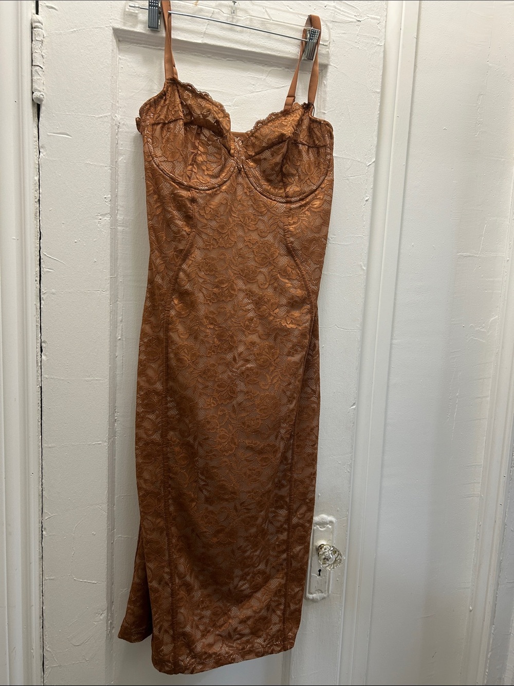 POPILUSH Copper Lace Slip Dress with Built-In Cups